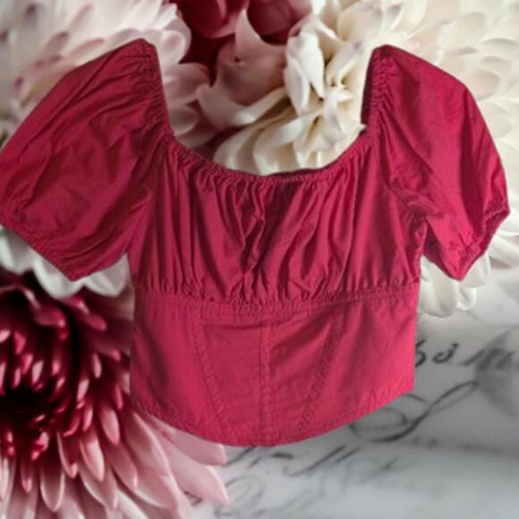 Japna XS pink peasant crop top. 100% cotton. Adorable spring/summer blouse - Picture 1 of 1